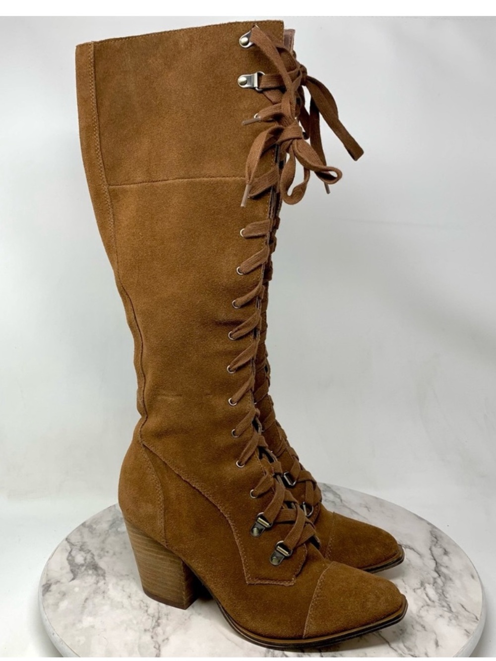 Chinese Laundry Keepsake Brown Suede Lace-Up Knee-High Boots 7 Cottagecore Boho
